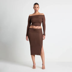 VETTESE X SKIMS SHEER MODAL MIDI SKIRT  | COCOA