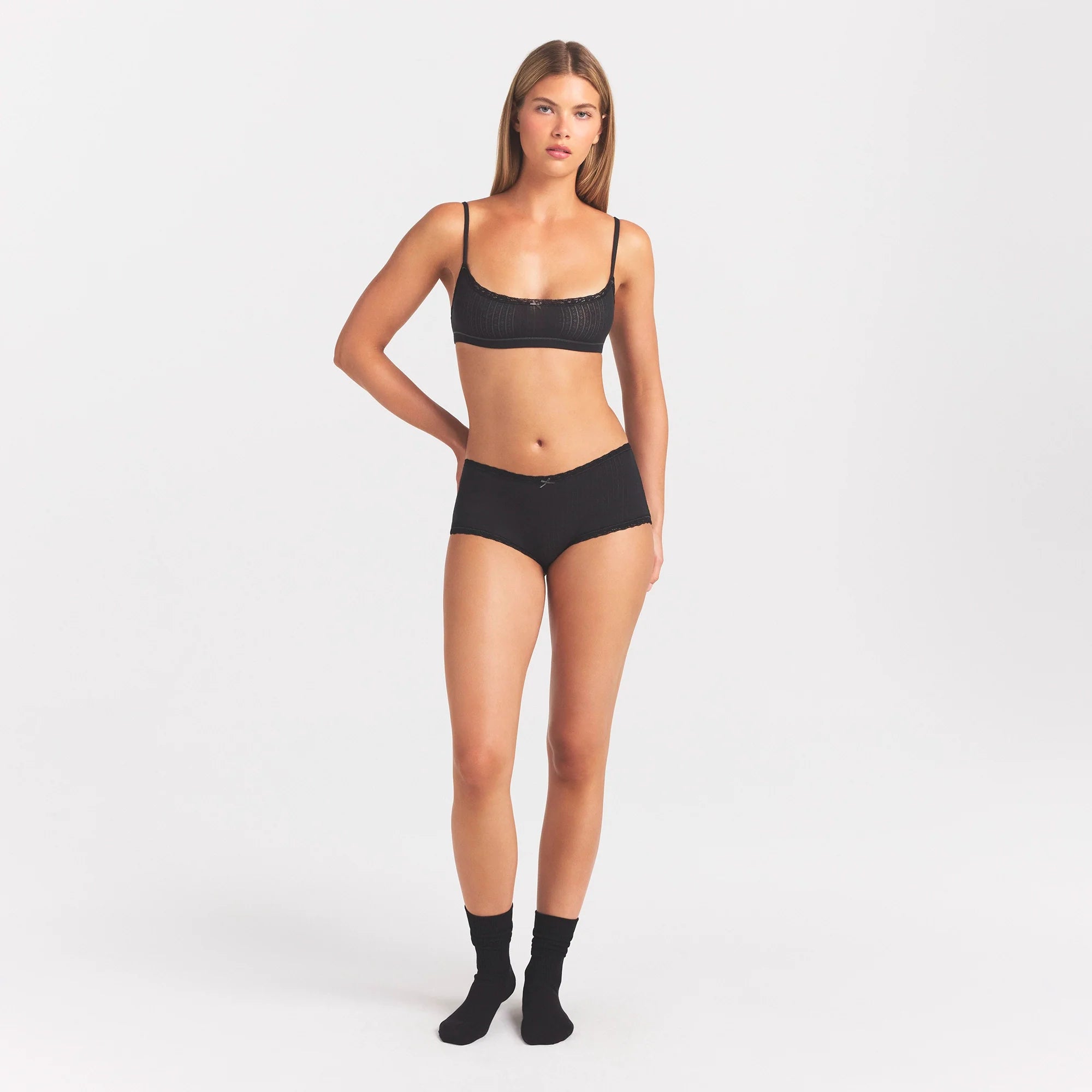 LIGHTWEIGHT COTTON POINTELLE LACE BOY SHORT | SOOT TONAL