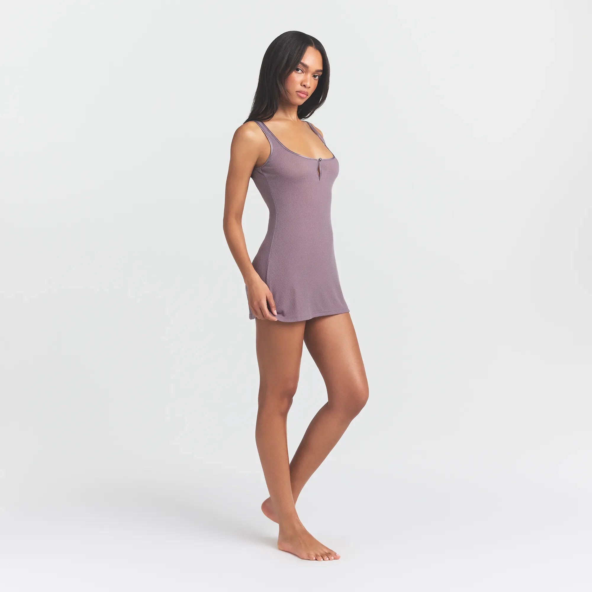 SHEER RIB MINI SLIP DRESS | ZINC