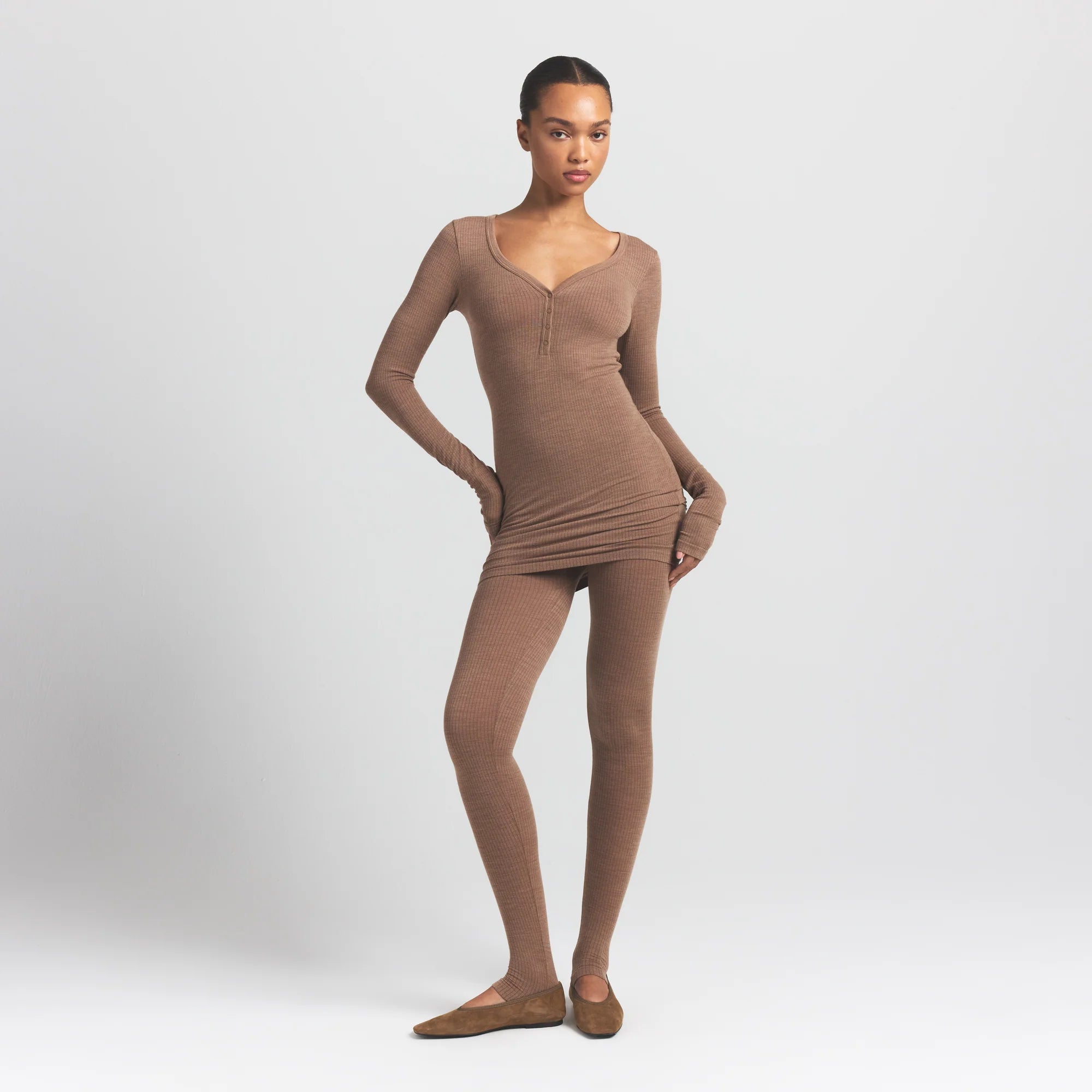 WOOL RIB HENLEY DRESS | SIENNA