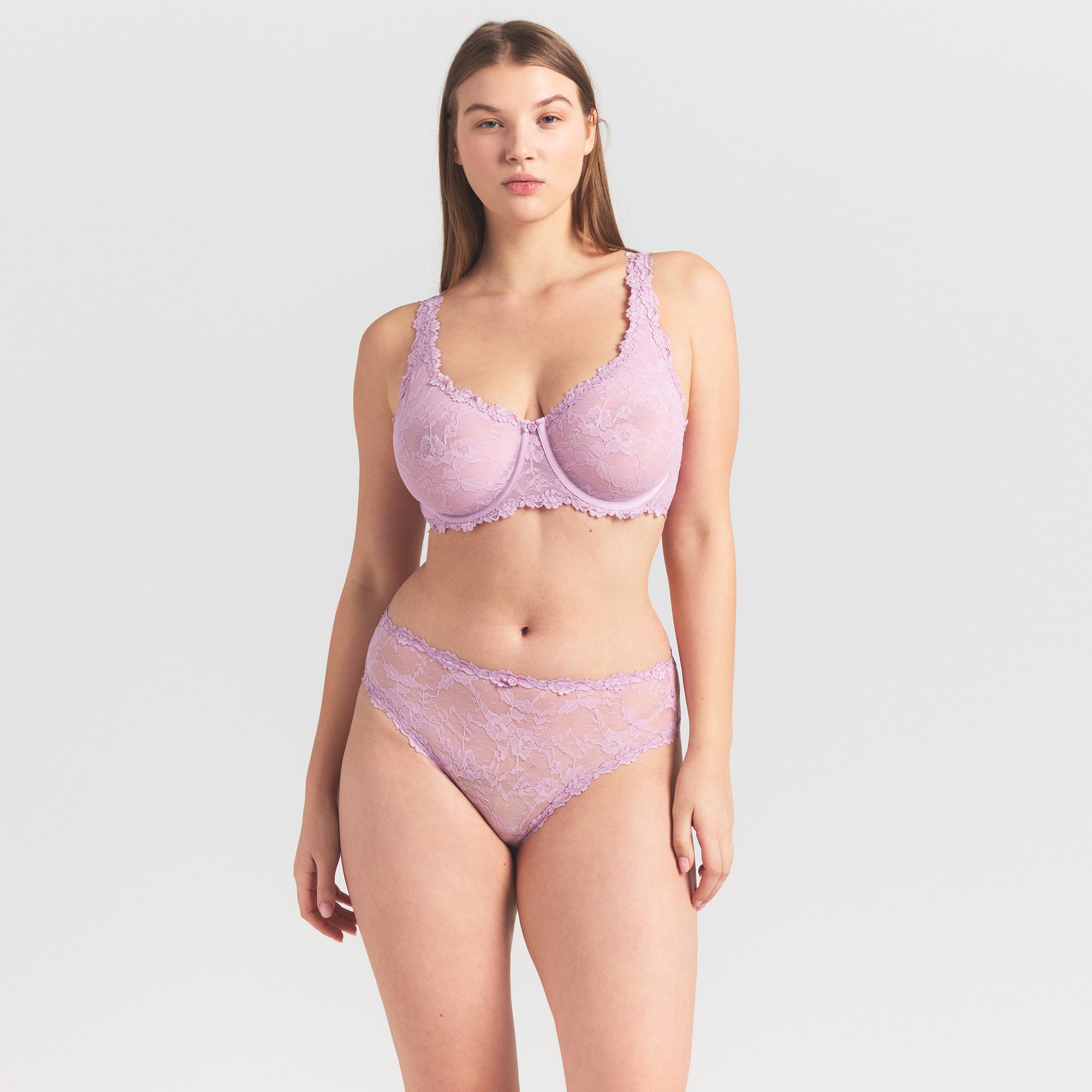 STRETCH LACE UNLINED FULL COVERAGE BRA | BABY PINK