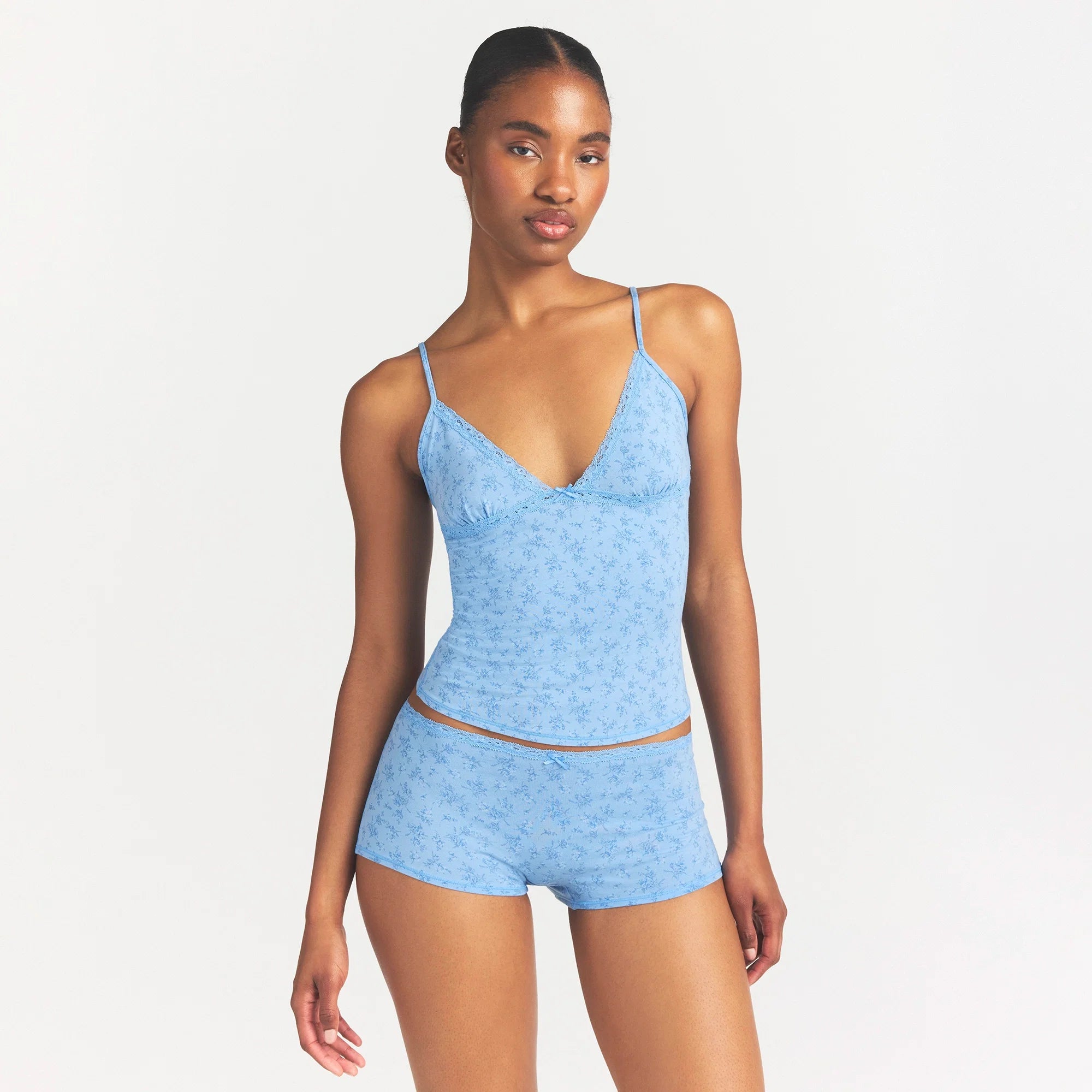 LIGHTWEIGHT COTTON LACE CAMI AND BOY SHORT SET | SURF DAINTY FLORAL PRINT