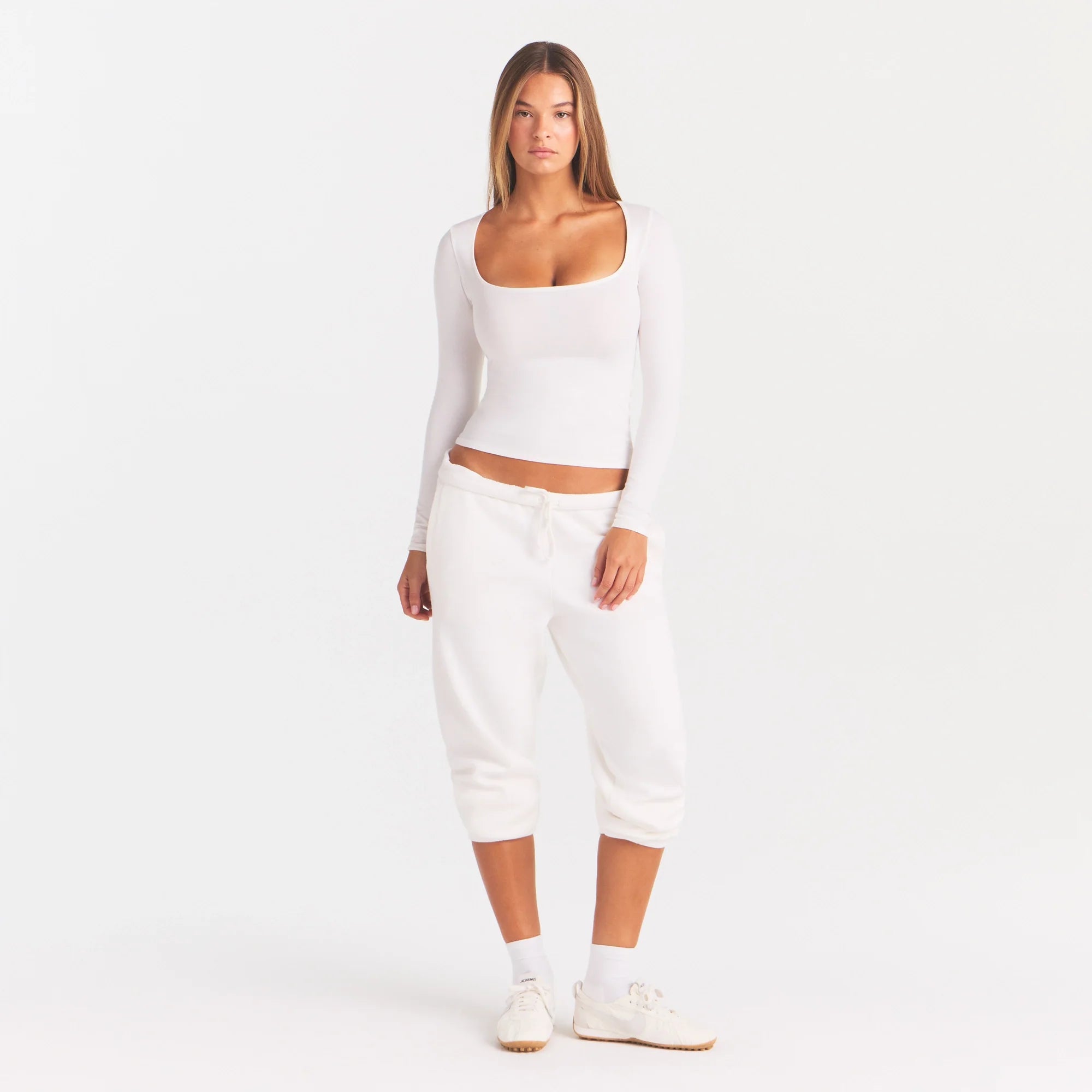 COTTON JERSEY SCOOP NECK LONG SLEEVE TOP | MARBLE