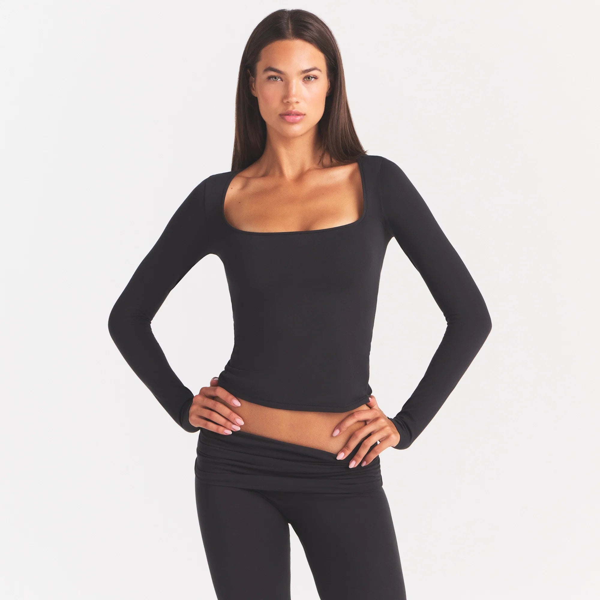 COTTON JERSEY SCOOP NECK LONG SLEEVE TOP | SOOT