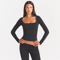 COTTON JERSEY SCOOP NECK LONG SLEEVE TOP | SOOT