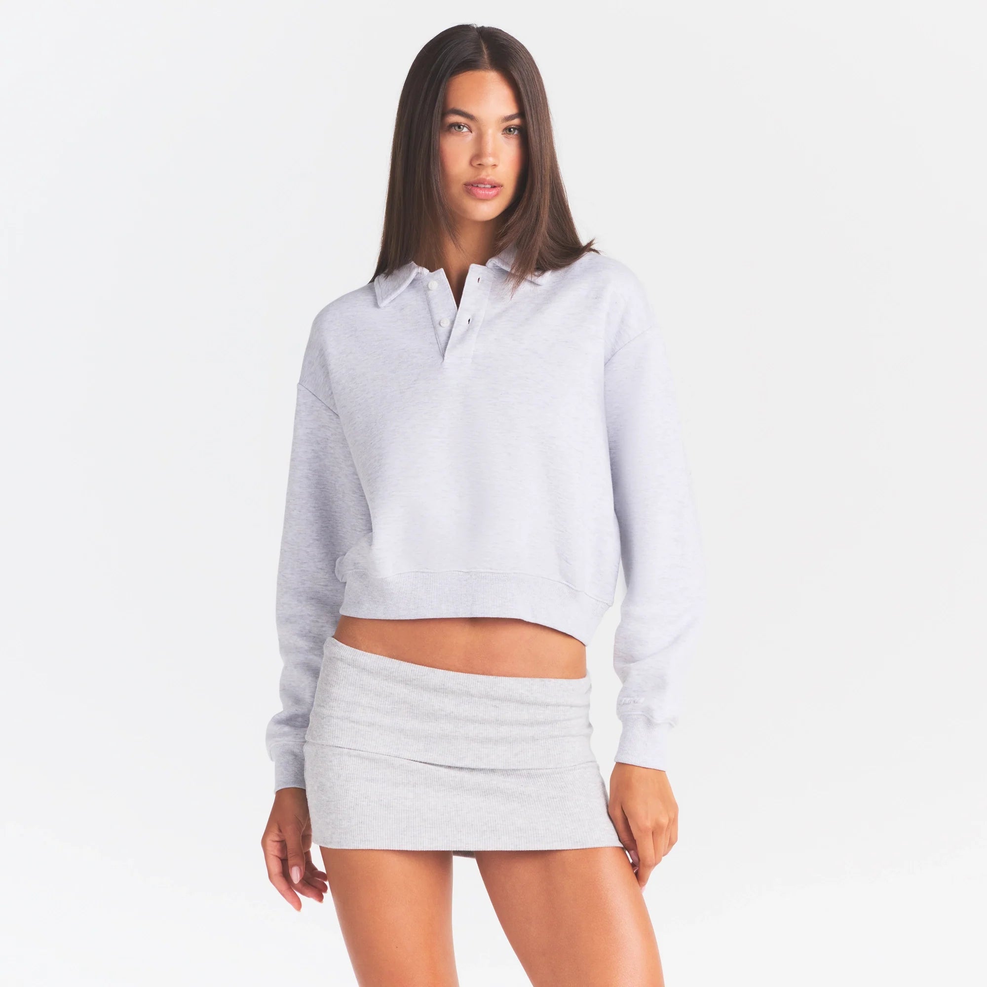 COTTON FLEECE POLO SWEATSHIRT | LIGHT HEATHER GREY