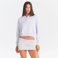 COTTON FLEECE POLO SWEATSHIRT | LIGHT HEATHER GREY
