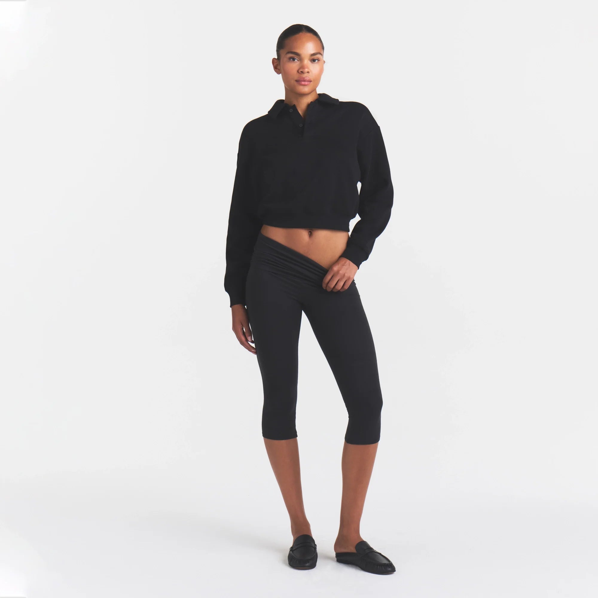 COTTON FLEECE POLO SWEATSHIRT | ONYX