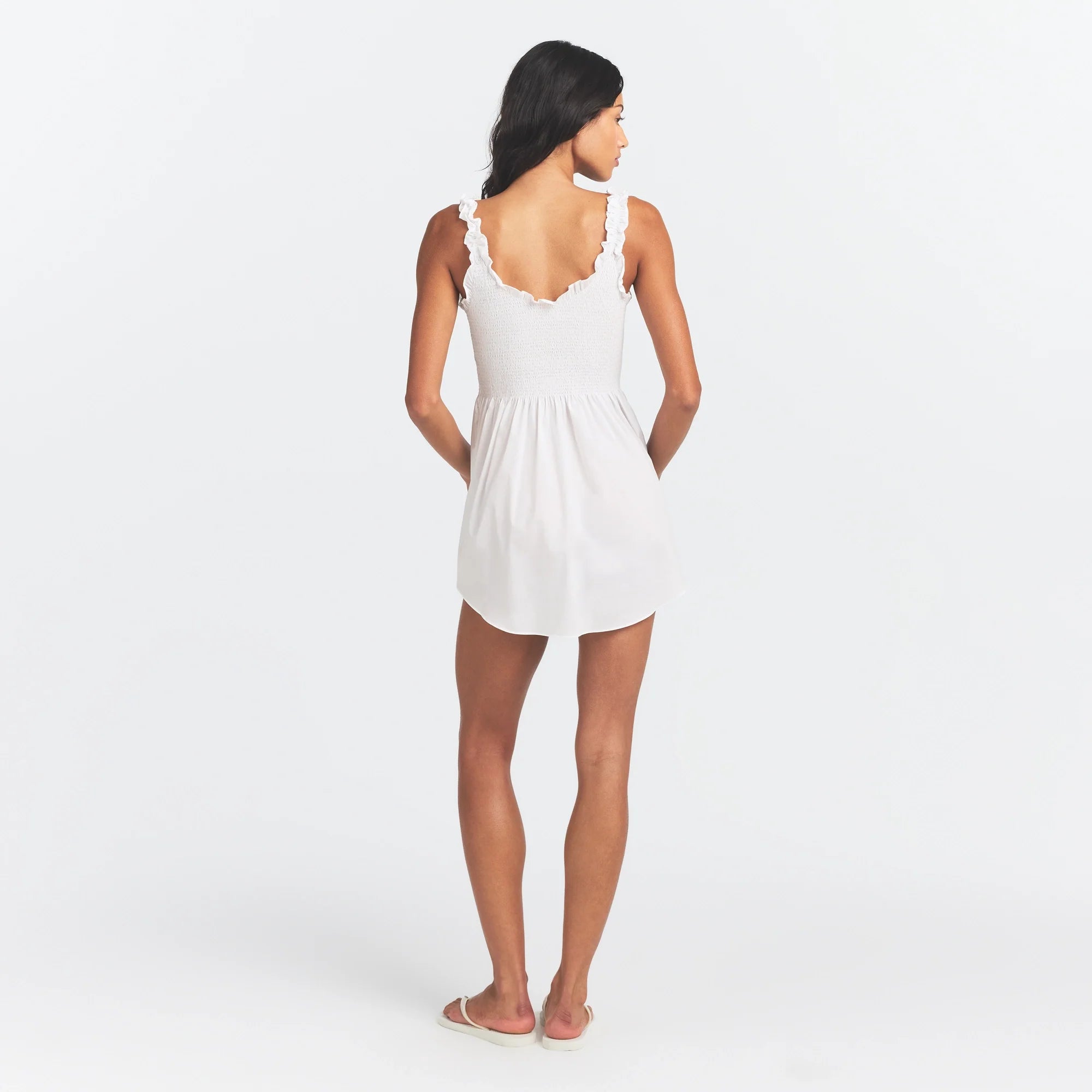 POPLIN APPAREL MINI SMOCKED DRESS | SNOW