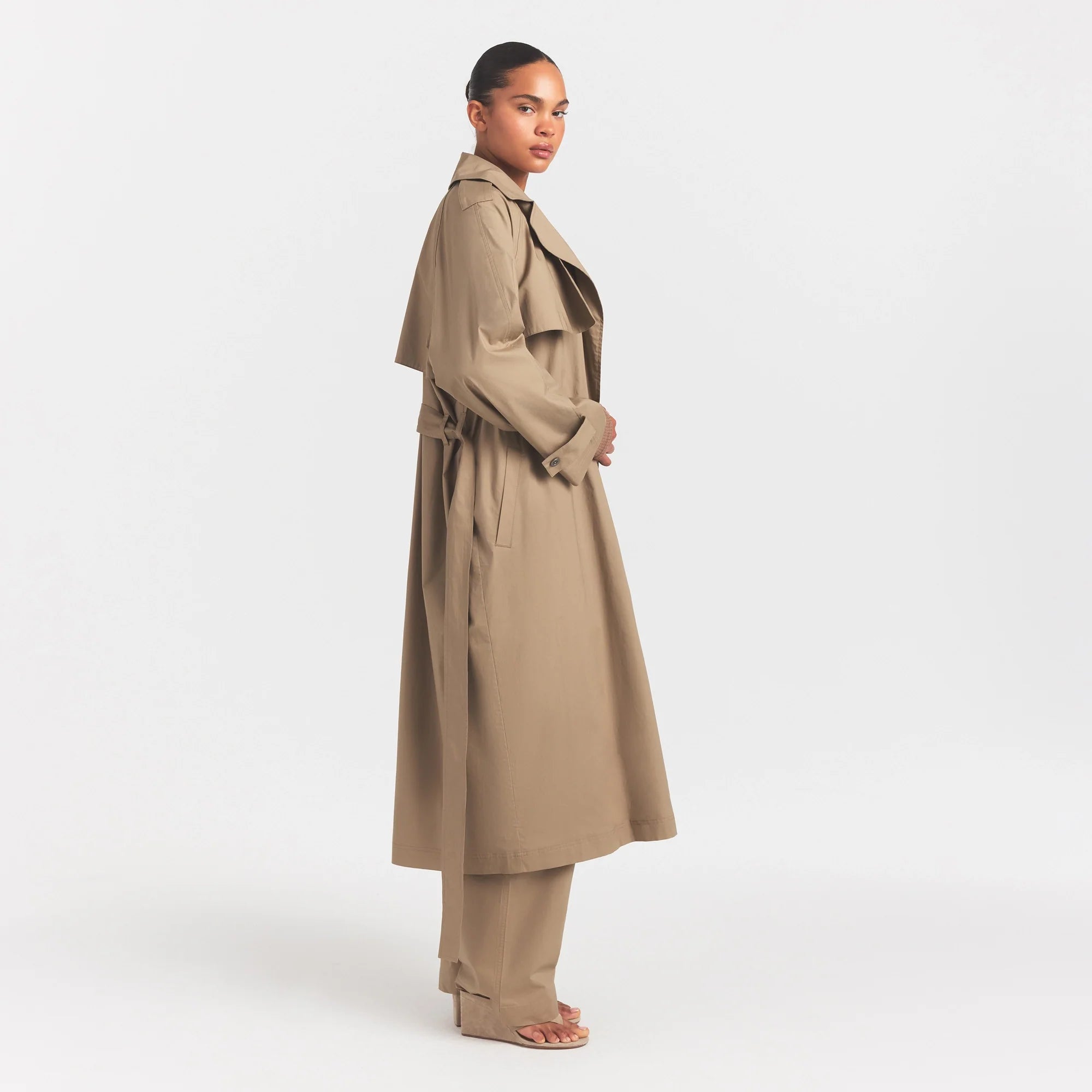 WOVEN COTTON OVERSIZED TRENCH COAT | DESERT
