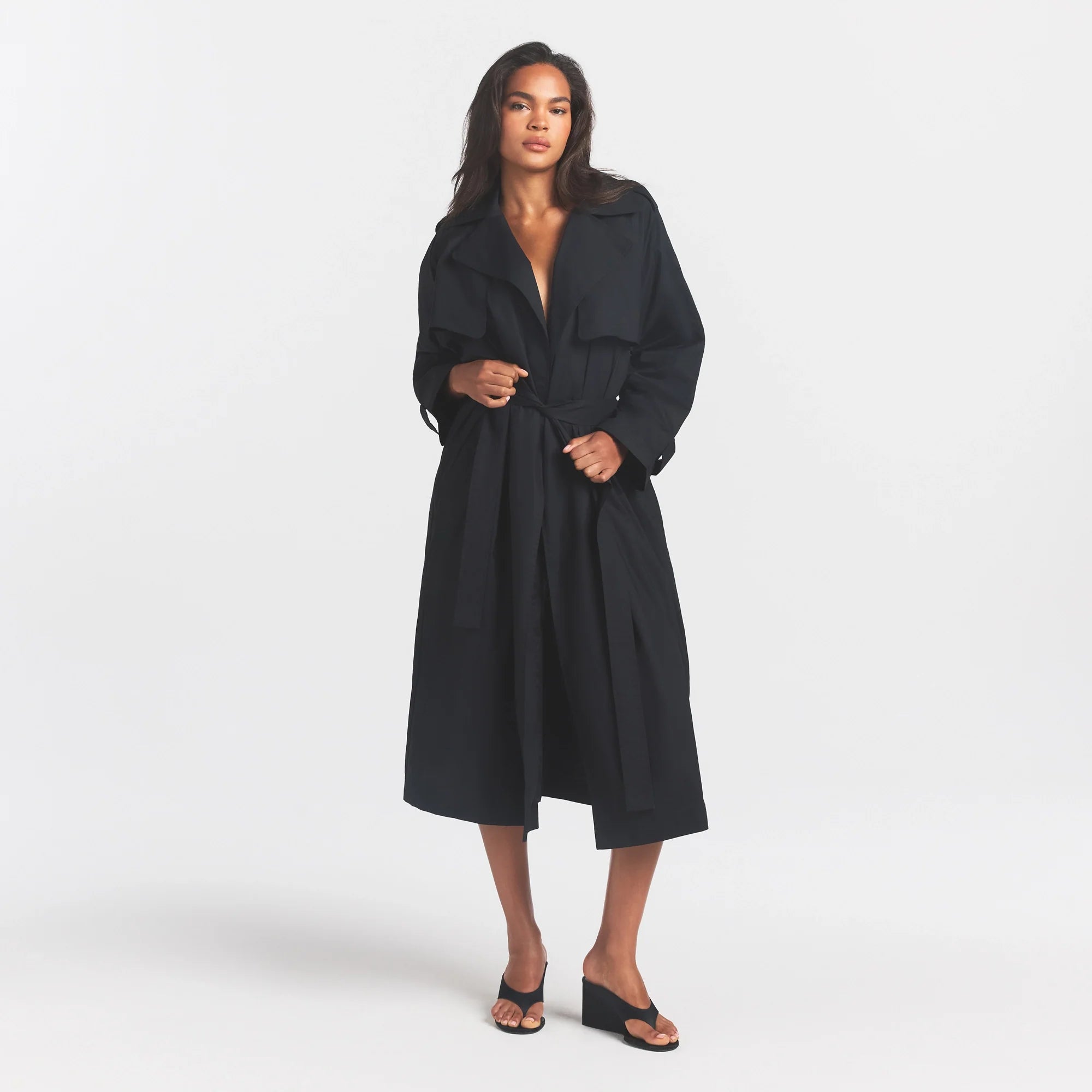 WOVEN COTTON OVERSIZED TRENCH COAT | ONYX