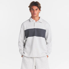FLEECE LOUNGE MENS RUGBY POLO | LIGHT HEATHER GREY