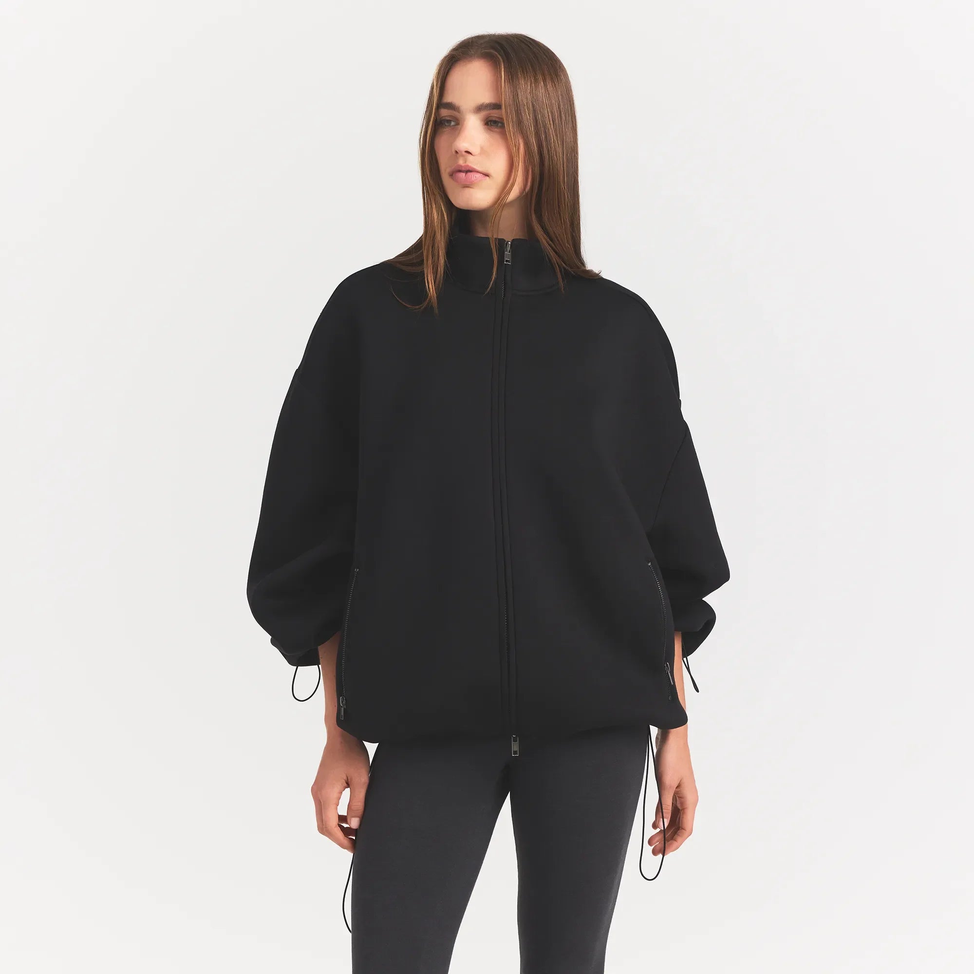NEOPRENE OUTERWEAR OVERSIZED MOCK NECK JACKET | OBSIDIAN