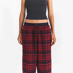 OUTDOOR FLANNEL OVERSIZED DOUBLE WAISTBAND PANT | MERLOT CABIN PLAID