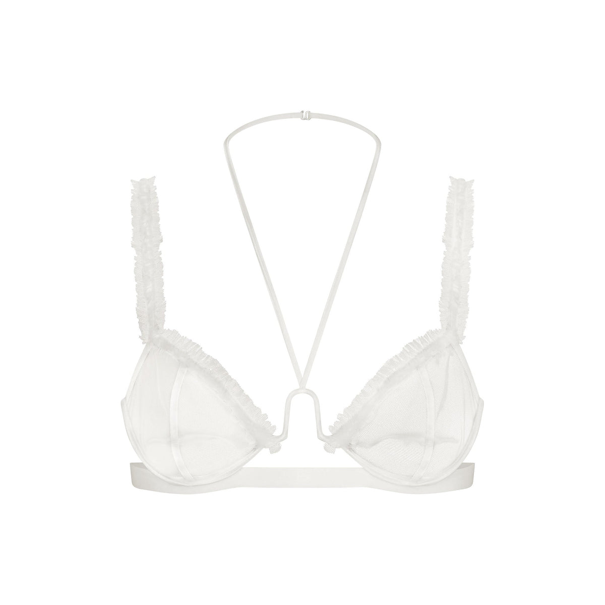 ULTRA FINE MESH RUFFLE BRA | IVORY