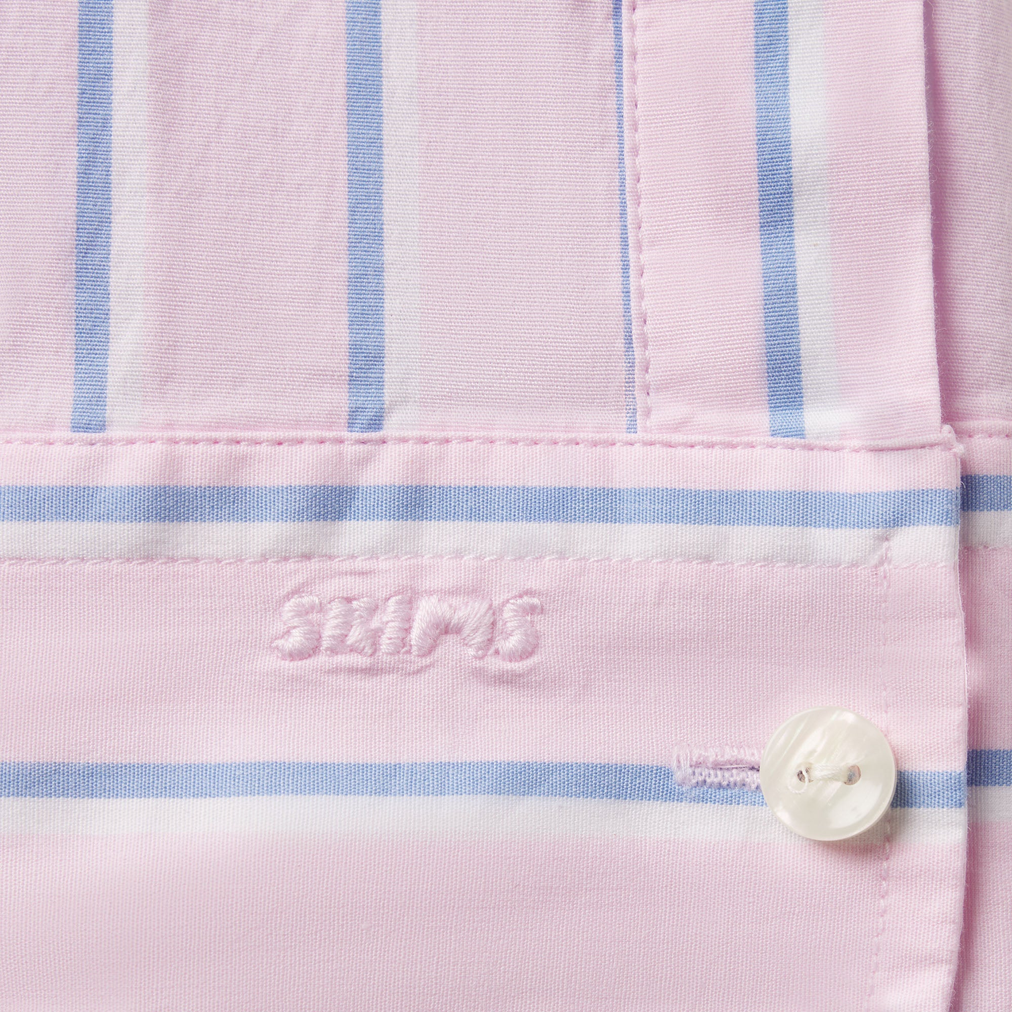 COTTON POPLIN SHRUNKEN BUTTON UP SHIRT | PINK TULLE WIDE STRIPE