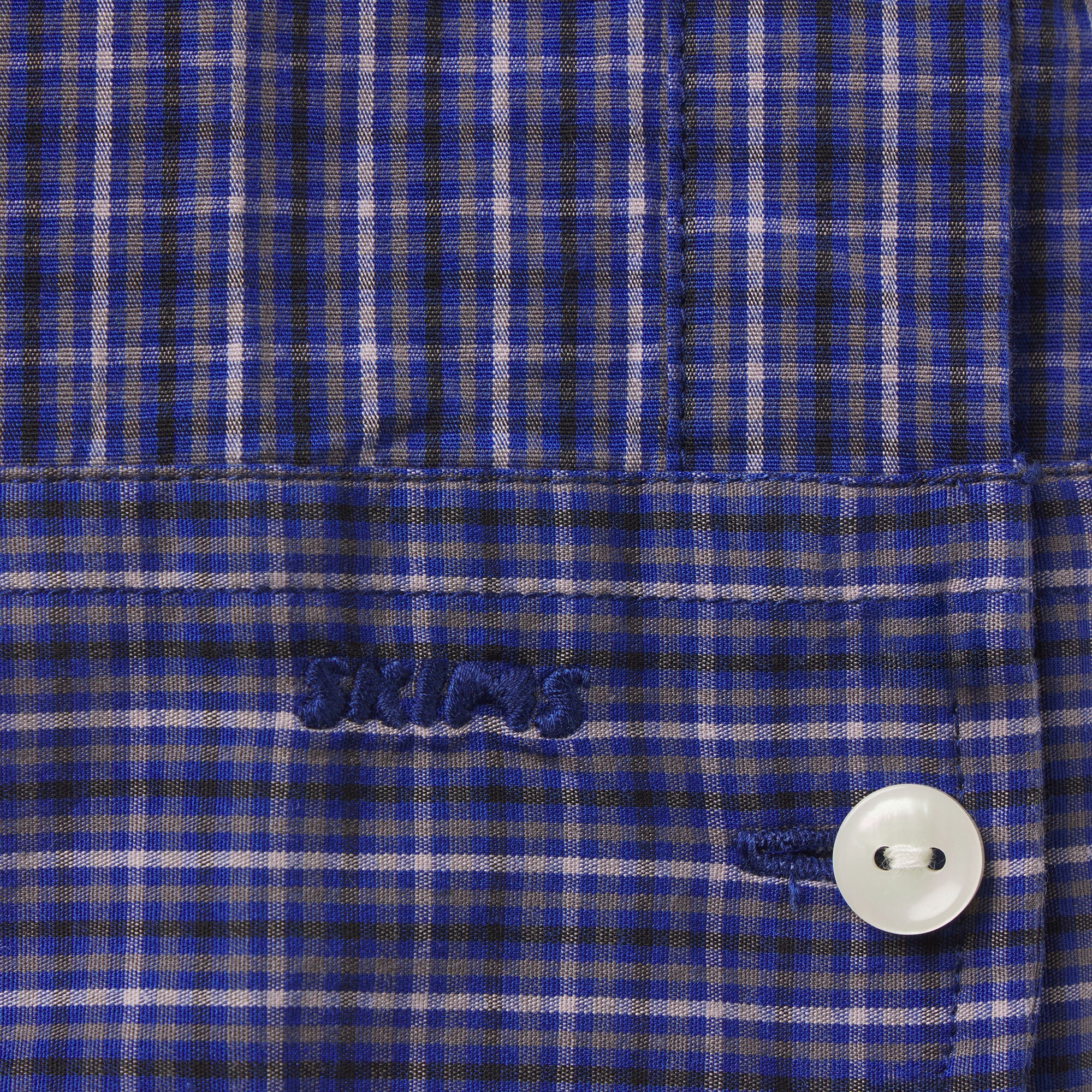 COTTON POPLIN SHRUNKEN BUTTON UP SHIRT | NAVY CHECK
