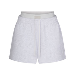COTTON FLEECE DOUBLE WAISTBAND SHORT | LIGHT HEATHER GREY