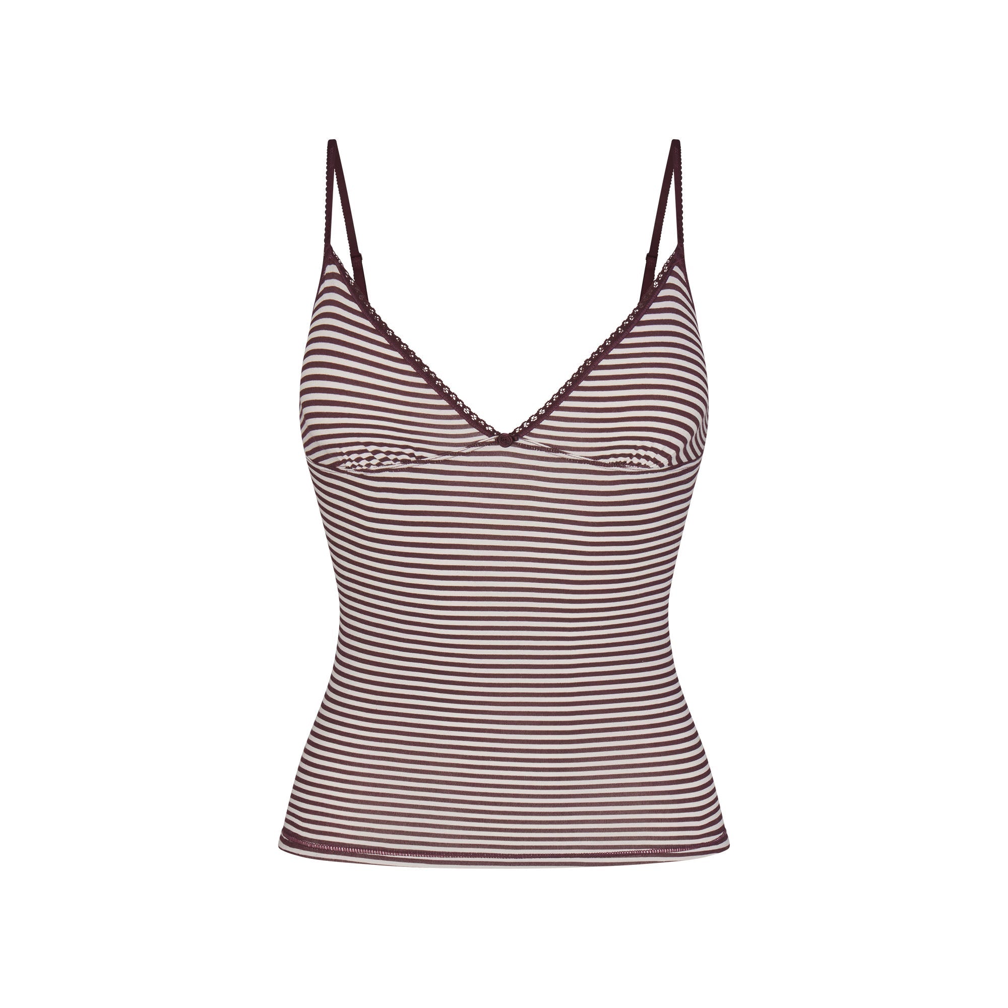 LIGHTWEIGHT COTTON LOGO PICOT CAMI AND BOY SHORT SET | CURRANT FEEDER STRIPE
