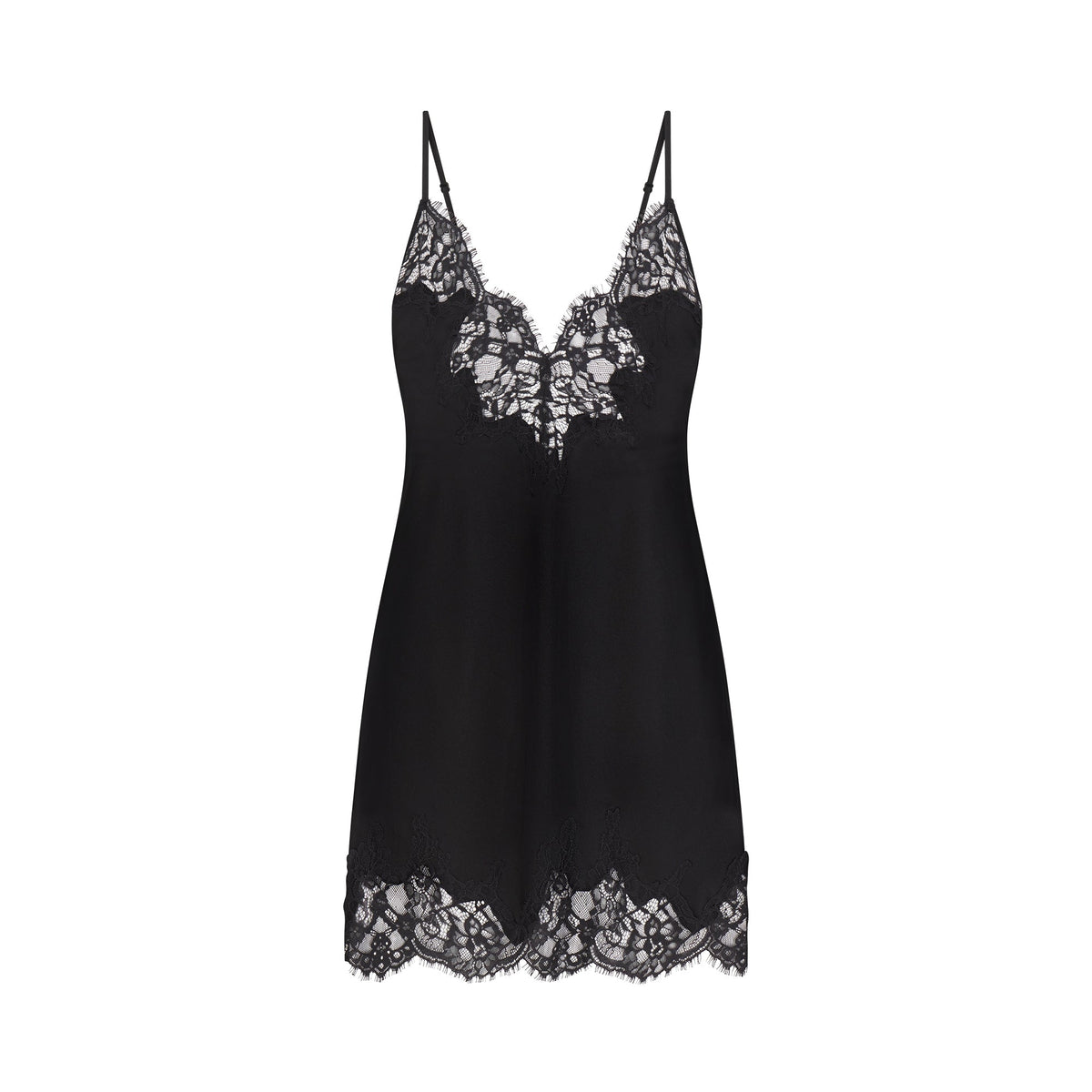 SILK LACE MINI SLIP DRESS | ONYX