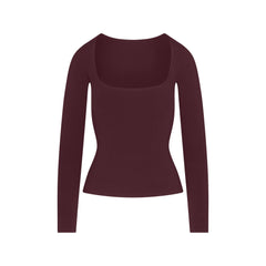 COTTON JERSEY SCOOP NECK LONG SLEEVE TOP | CURRANT