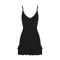 SHEER KNIT RUFFLE DRESS | ONYX