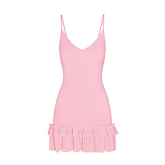 SHEER KNIT RUFFLE DRESS | PEONY