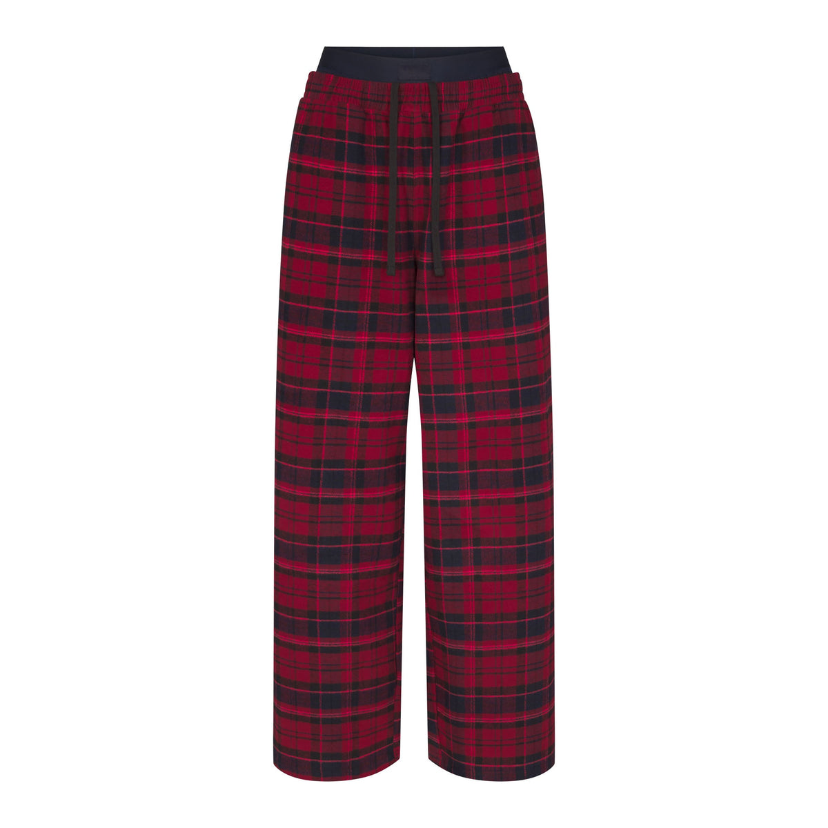 OUTDOOR FLANNEL OVERSIZED DOUBLE WAISTBAND PANT | MERLOT CABIN PLAID