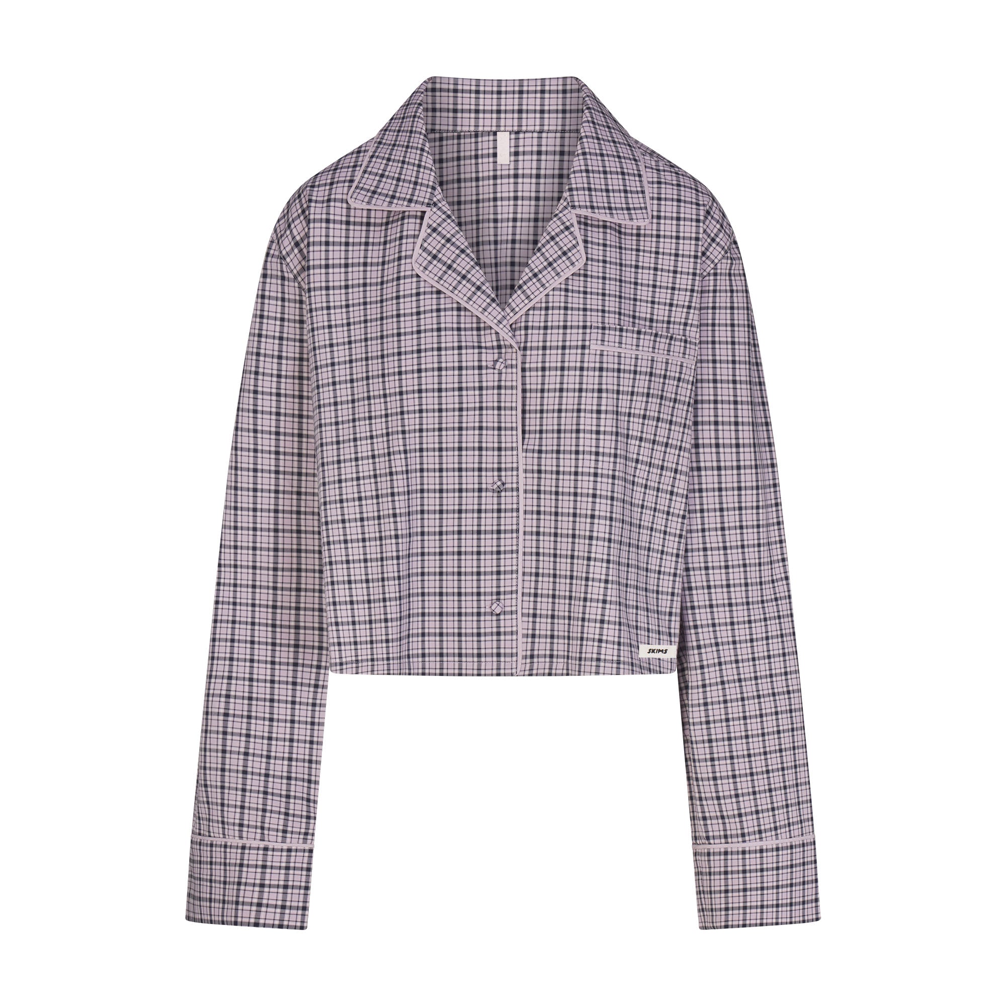 COTTON POPLIN SLEEP CROPPED BUTTON UP AND BLOOMER SET | IRIS MICA NAVY CHECK