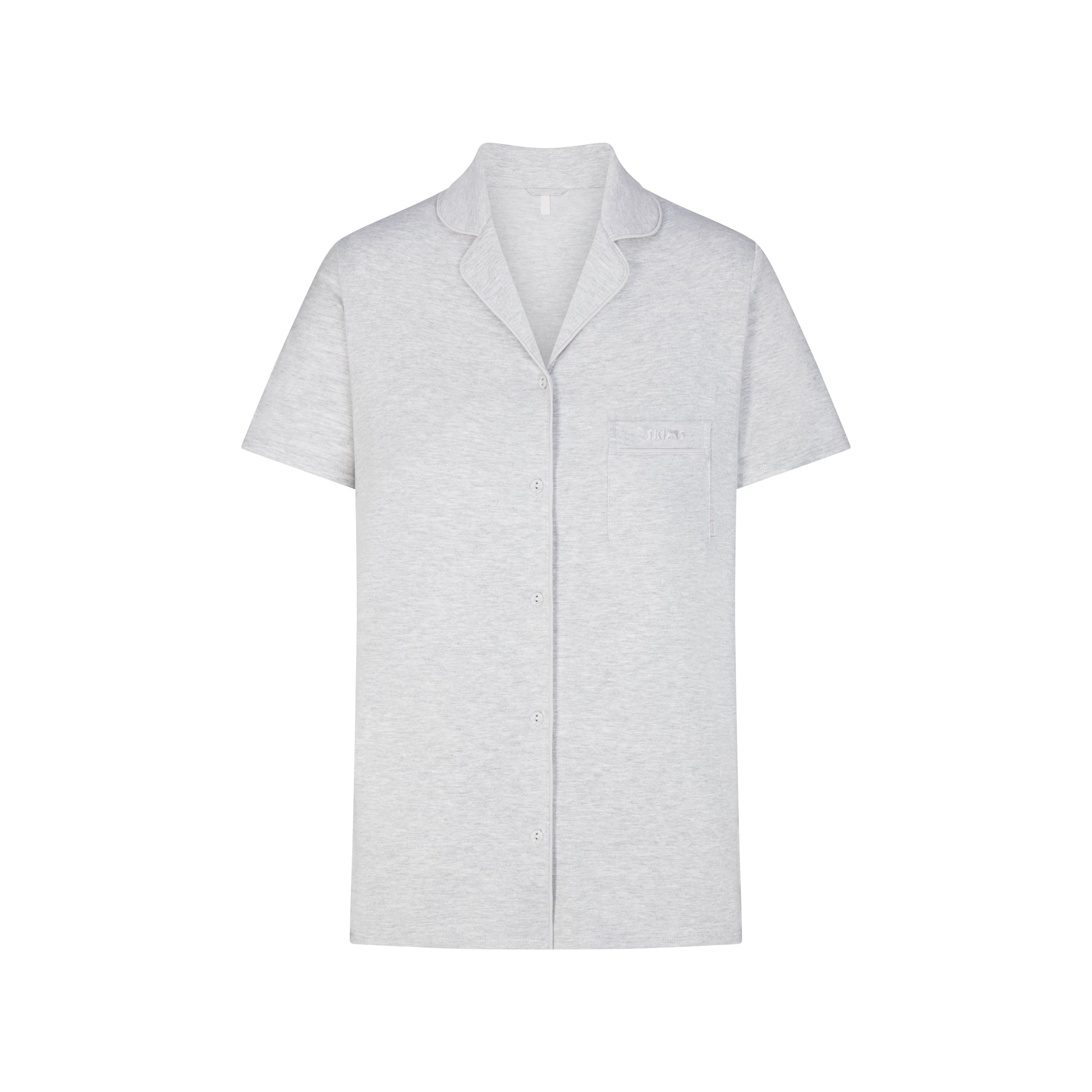 SKIMS SLEEP SHORT SLEEVE BUTTON UP SET | LIGHT HEATHER GREY