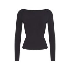 COTTON JERSEY LONG SLEEVE BOATNECK TOP | SOOT