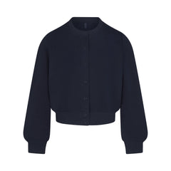 COTTON FLEECE SHRUNKEN CARDIGAN | NAVY