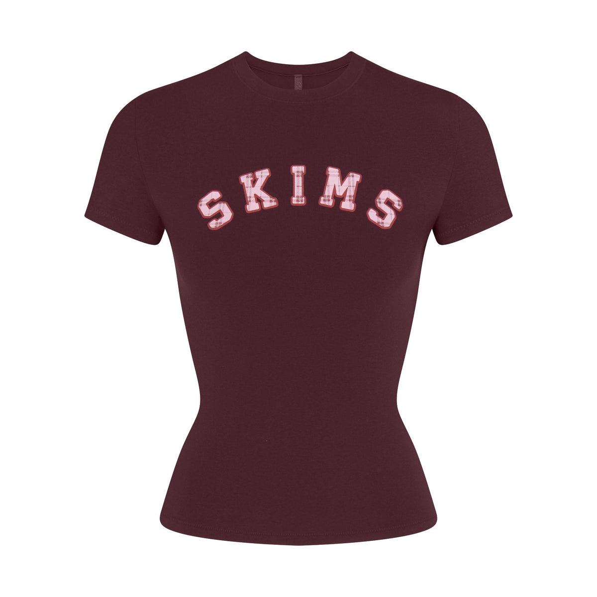 COTTON JERSEY LOGO T-SHIRT | CURRANT ARCHED SKIMS PLAID