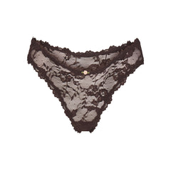 STRETCH LACE DIPPED THONG | ESPRESSO