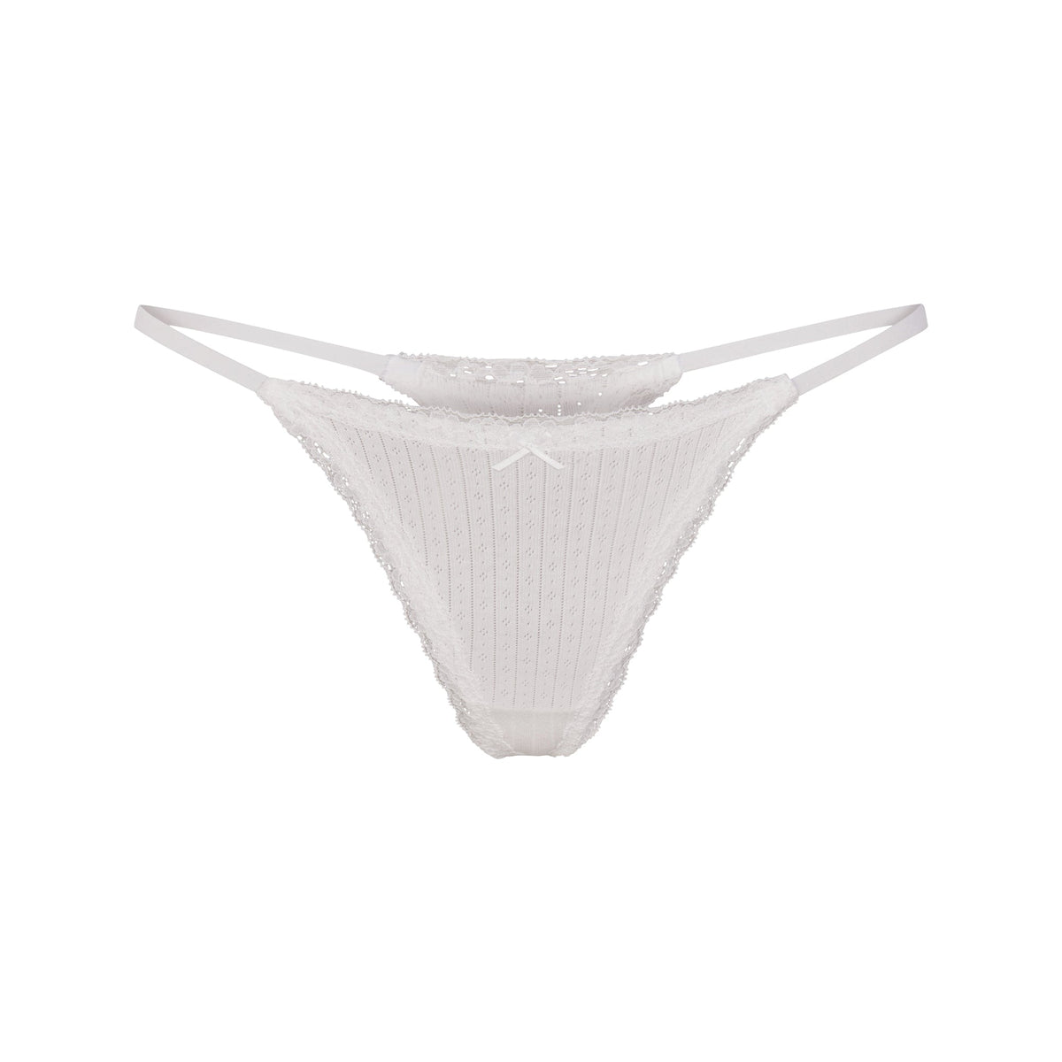 LIGHTWEIGHT COTTON POINTELLE LACE STRING THONG | SNOW