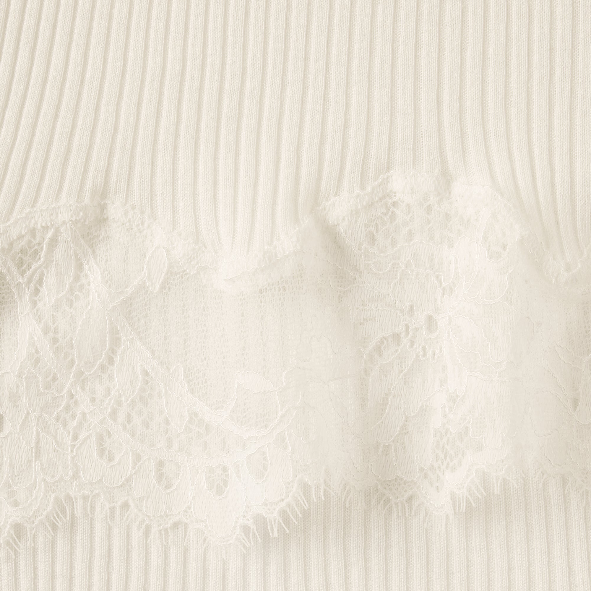 RIB KNIT LACE MINI DRESS | EGRET