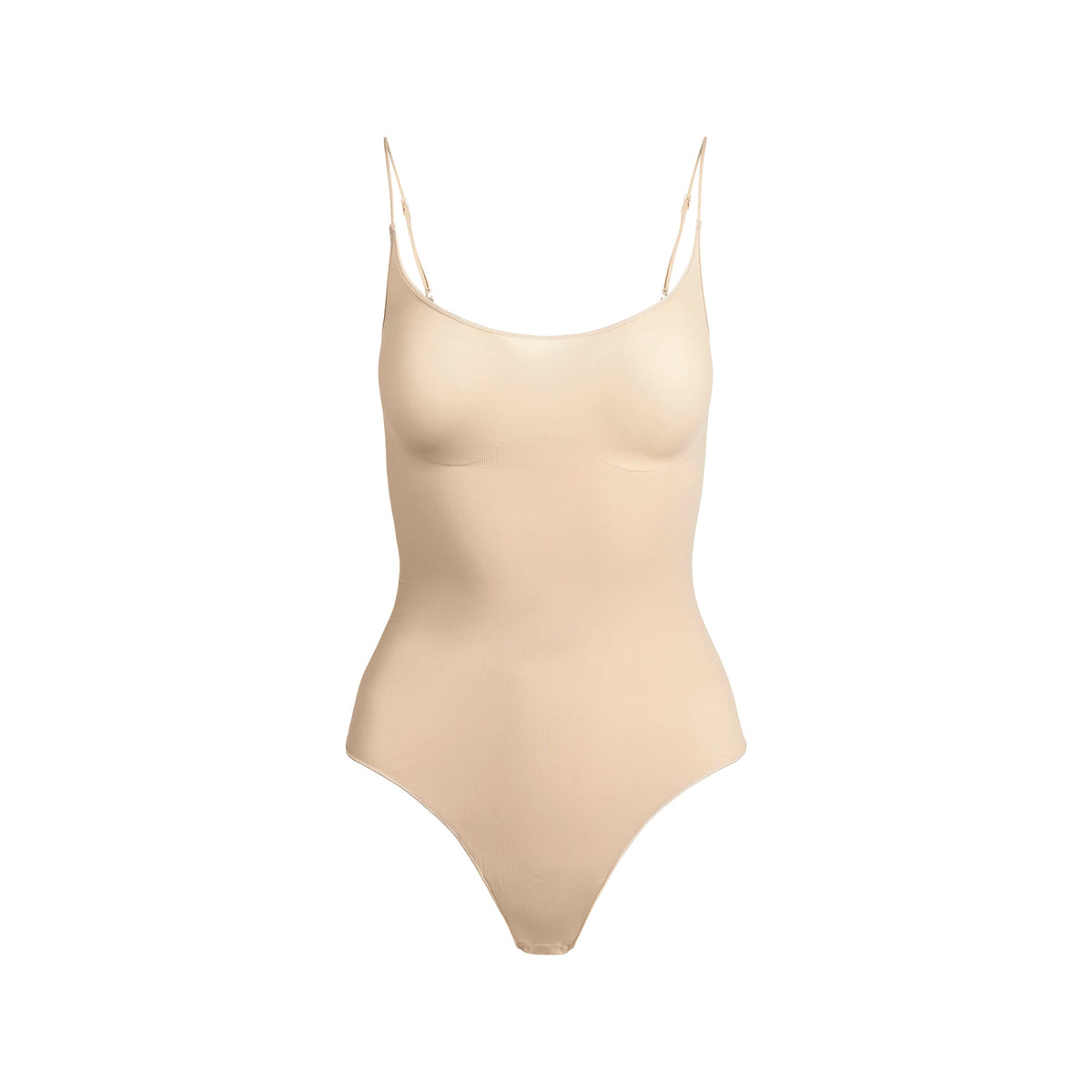 SHEER SEAMLESS THONG BODYSUIT | SAND