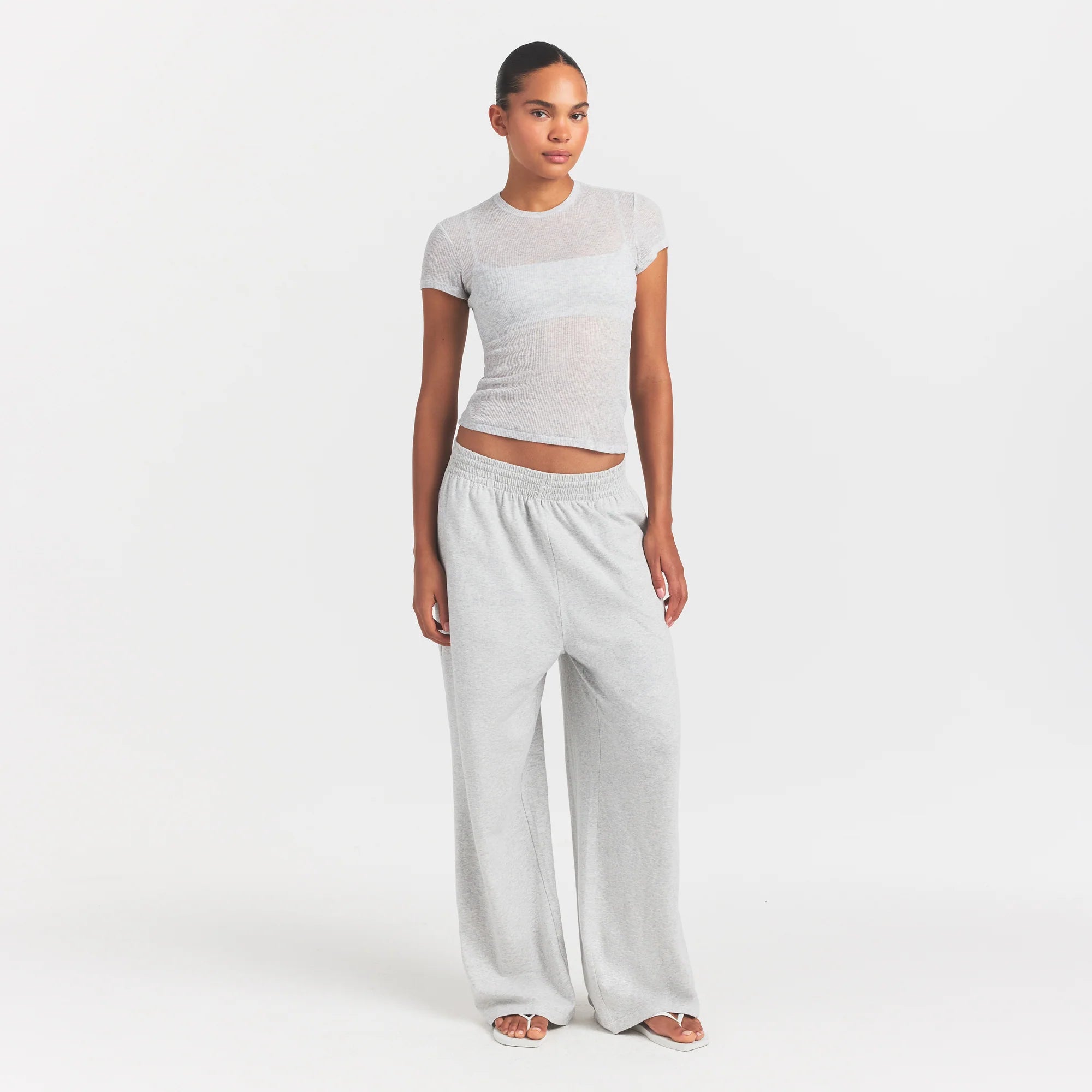 SHEER RIB T-SHIRT | LIGHT HEATHER GREY