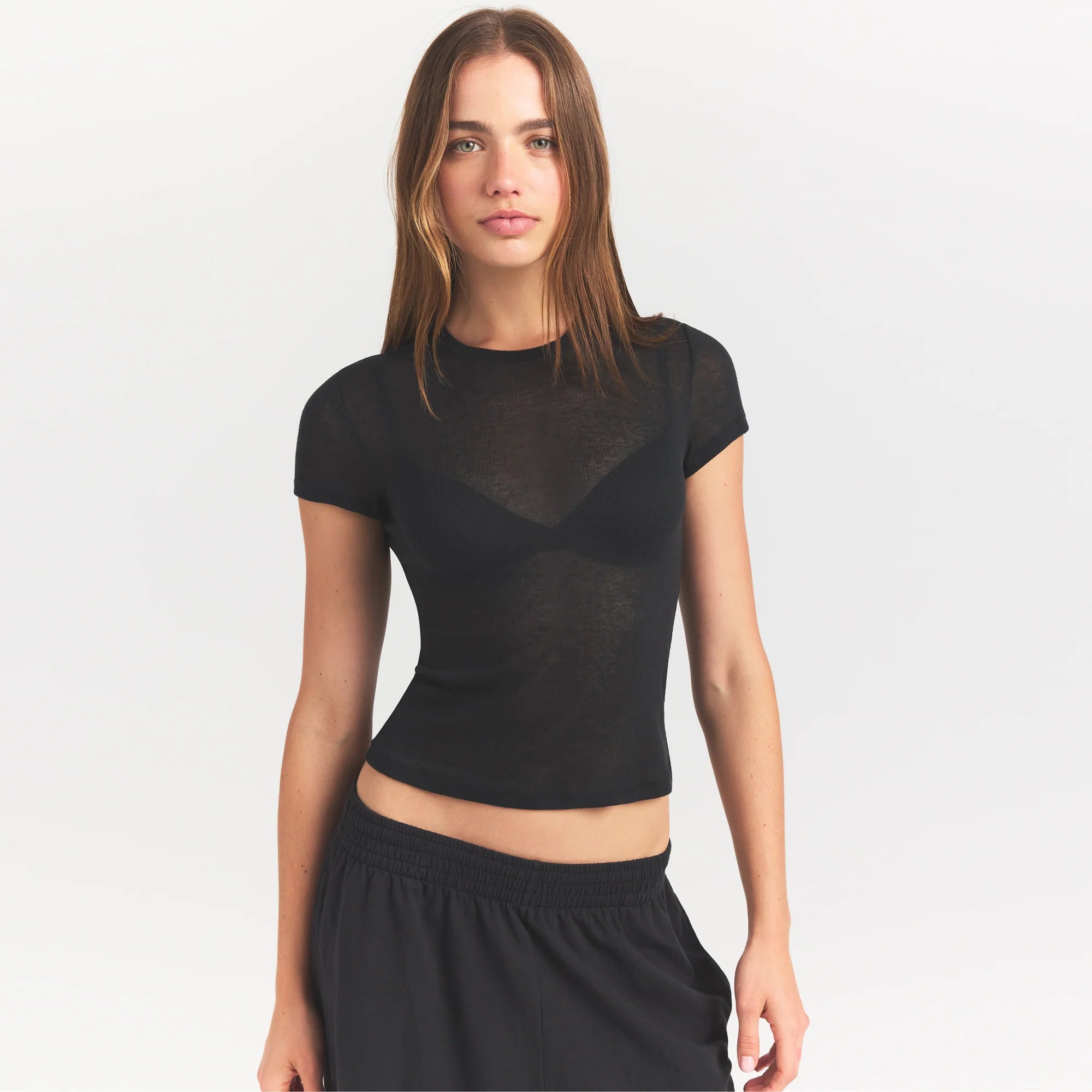 SHEER RIB T-SHIRT | SOOT
