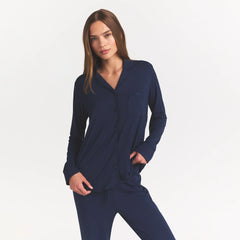 SKIMS SLEEP LONG SLEEVE BUTTON UP SET | NAVY