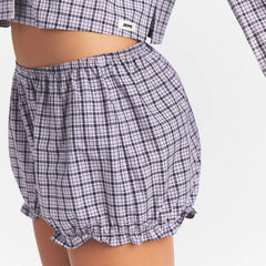 COTTON POPLIN SLEEP CROPPED BUTTON UP AND BLOOMER SET | IRIS MICA NAVY CHECK