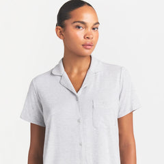 SKIMS SLEEP SHORT SLEEVE BUTTON UP SET | LIGHT HEATHER GREY
