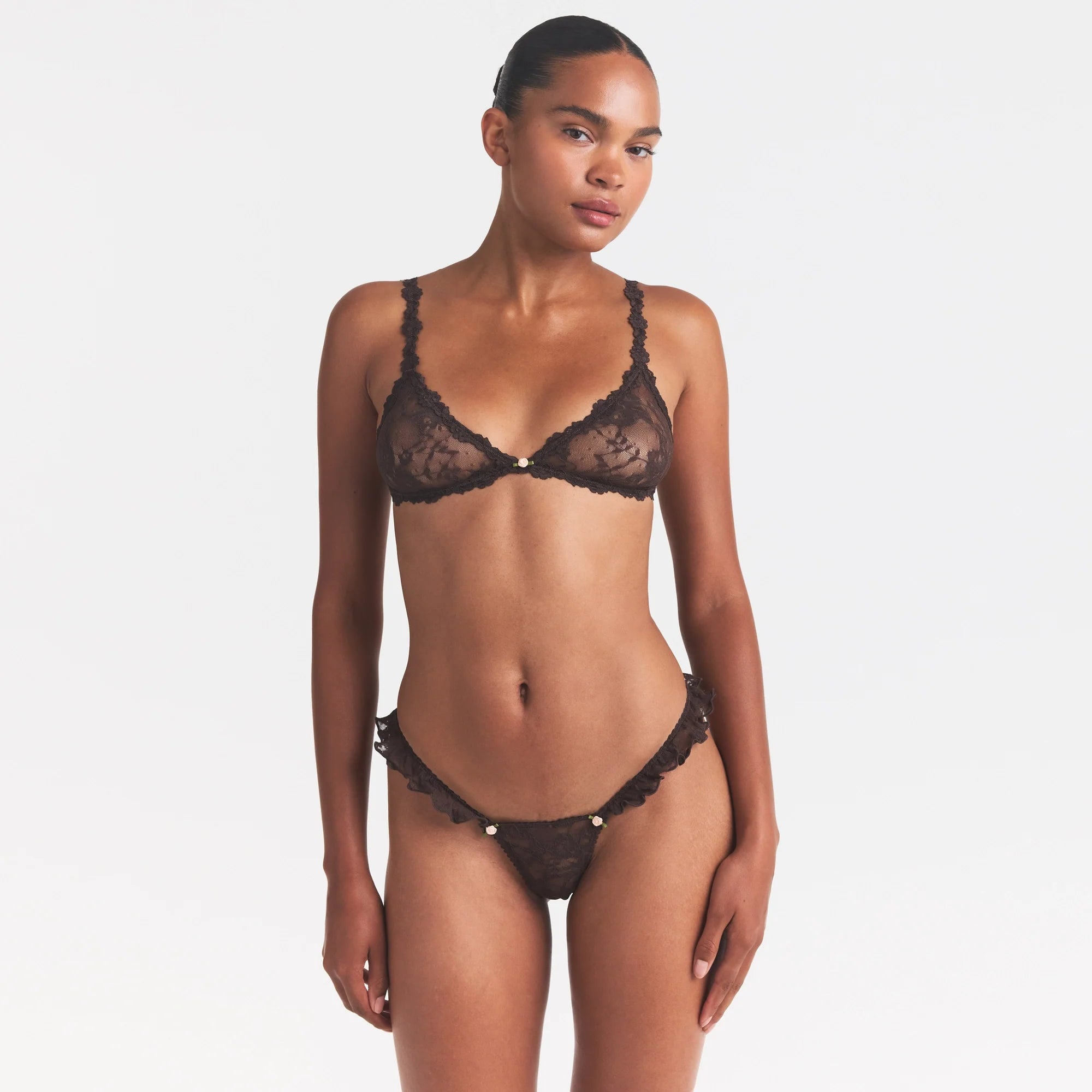 STRETCH LACE BUTTERFLY THONG | ESPRESSO