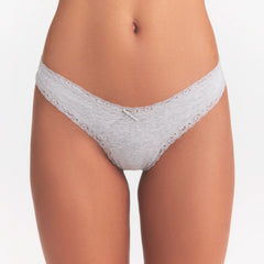 LIGHTWEIGHT COTTON LACE THONG | LIGHT HEATHER GREY