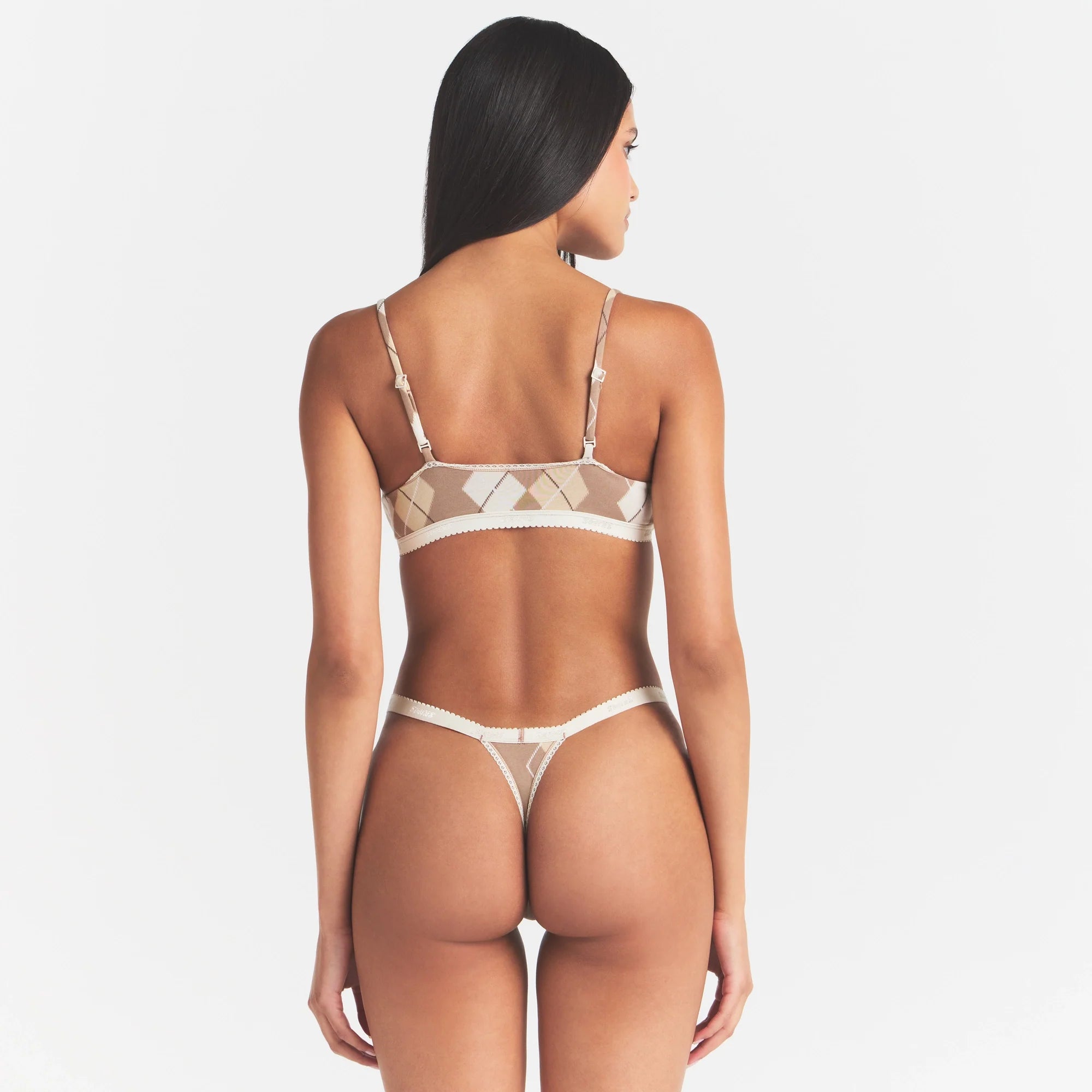 LIGHTWEIGHT COTTON LOGO PICOT THONG | CAFE ARGYLE PRINT