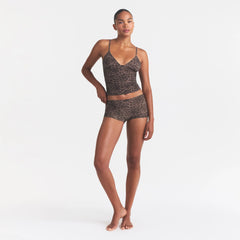 FITS EVERYBODY PICOT CAMI AND BOY SHORT SET | UMBER LEOPARD PRINT