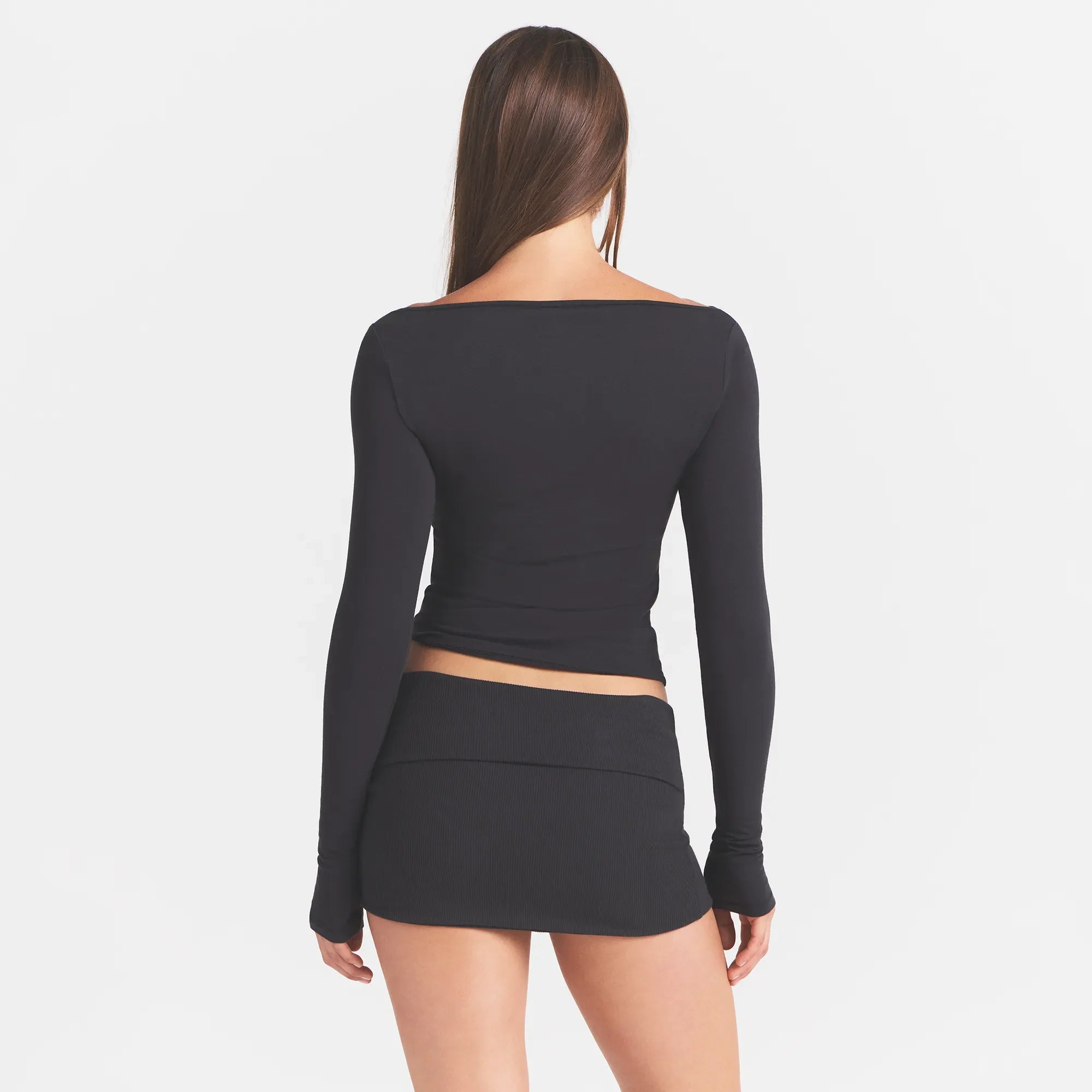 COTTON JERSEY LONG SLEEVE BOATNECK TOP | SOOT