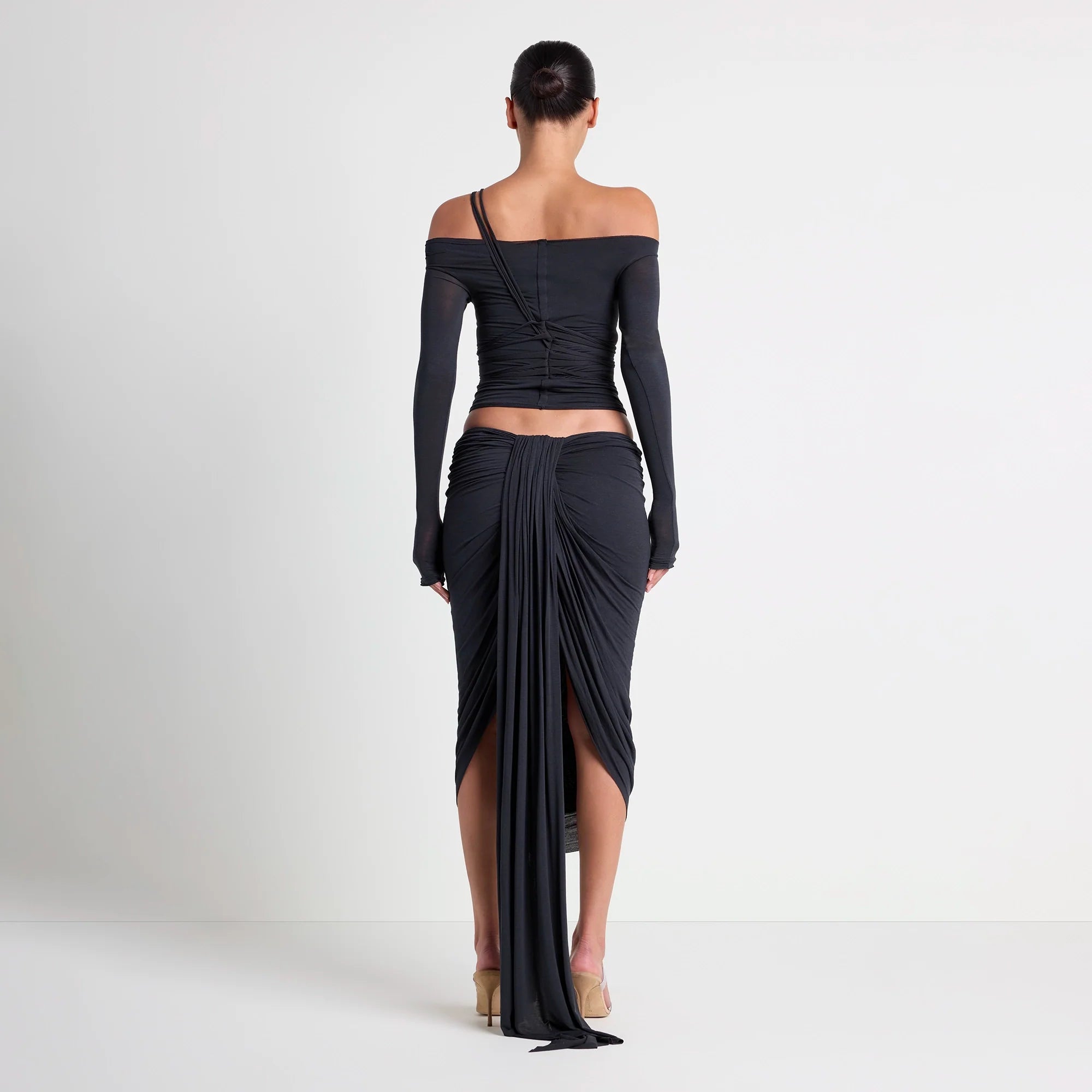 VETTESE X SKIMS SHEER MODAL OFF THE SHOULDER TOP | ONYX