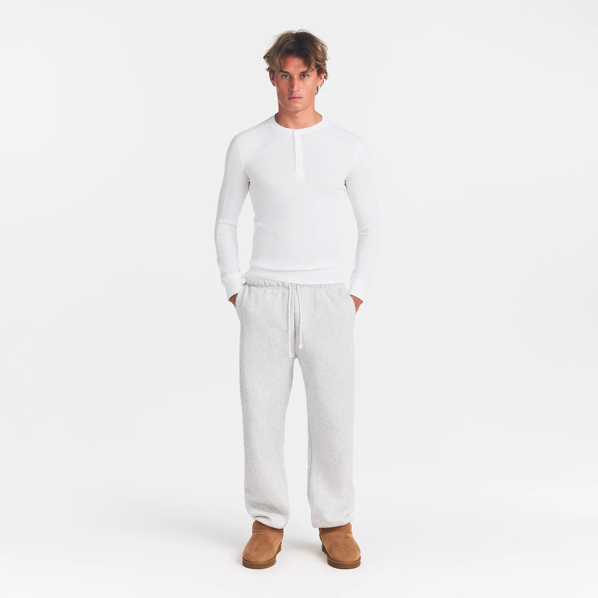 SKIMS COTTON RIB MENS HENLEY | CHALK