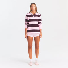 BOYFRIEND FLEECE OVERSIZED POLO | CURRANT RUGBY STRIPE